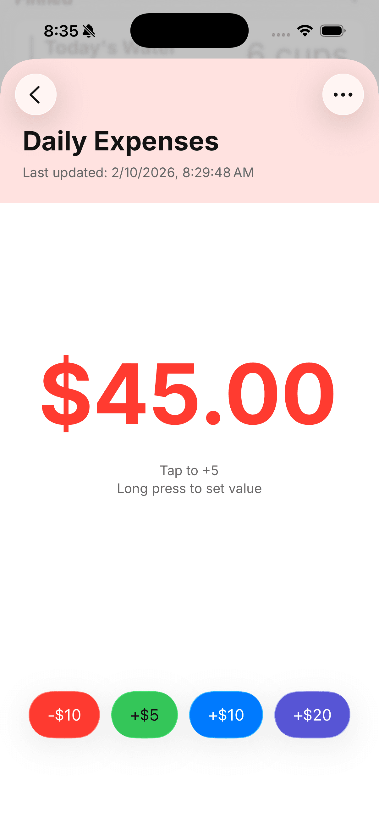 Expense counter with custom buttons for tracking daily expenses